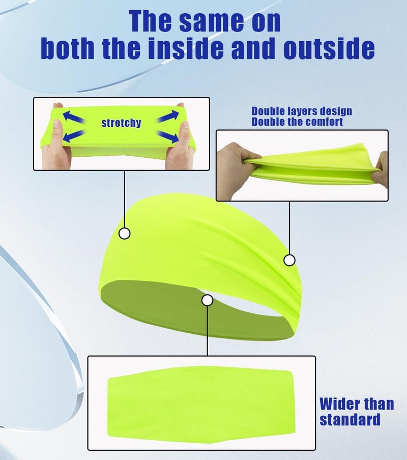 SRLLBBY 4 PCS Double-Layer Workout Headbands, Stretchy Sports Sweatband for Men and Womem, Sweat Wicking Hairbands for Running - Image 4